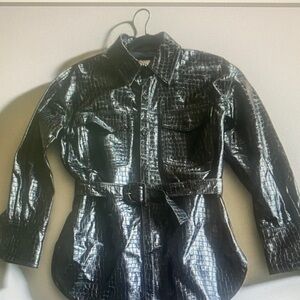 Like New Zara Faux Leather Crocodile Texture Jacket with a matching belt.